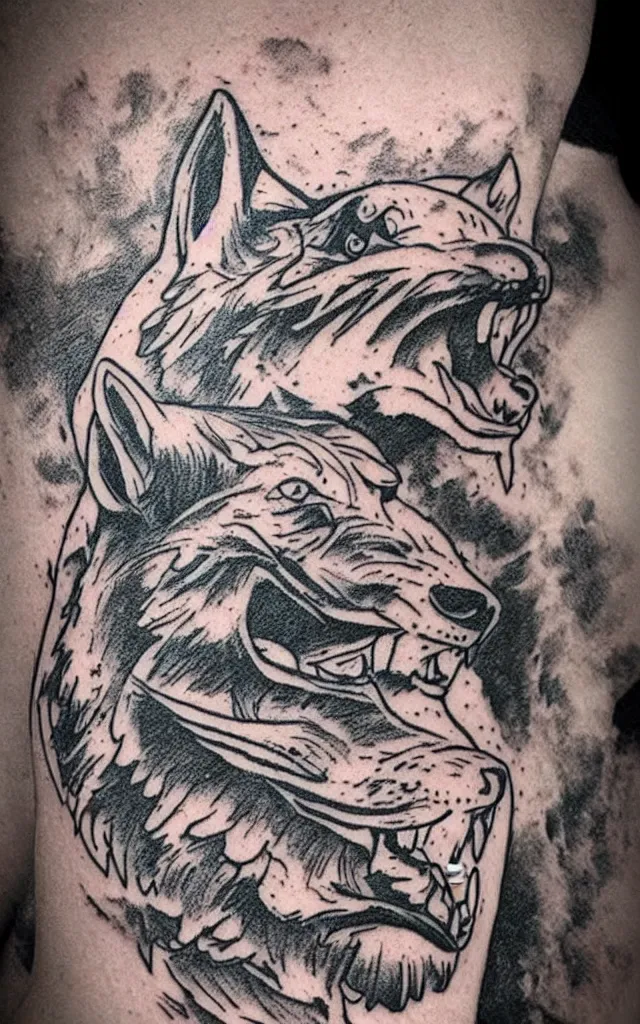 Image similar to old school flash traditional tattoo of a wolf by sailor jerry