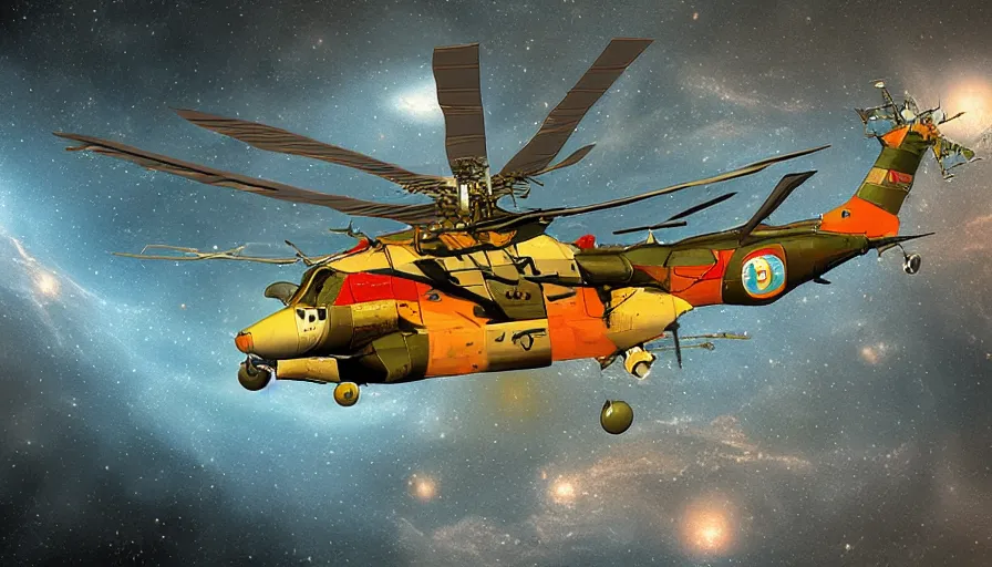Prompt: Mi-24 hind in space, digital art