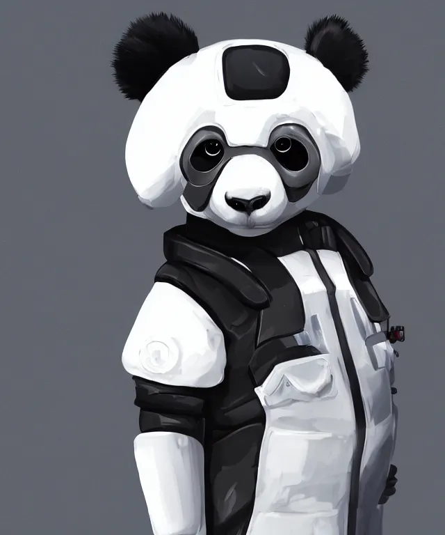 Image similar to futuristic cyberpunk android panda, duo tone, reflective skin, trending on Artstation,