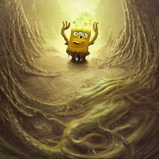 Image similar to portrait of Spongebob as a large Lovecraftian monster, fantasy, intricate, elegant, highly detailed, digital painting, artstation, concept art, smooth, sharp focus, illustration, art by artgerm and greg rutkowski