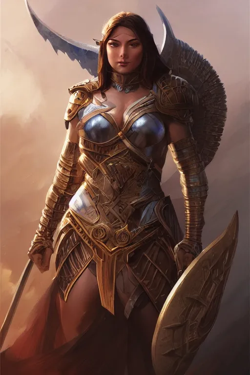 Image similar to amazon valkyrie athena, d & d, fantasy, portrait, highly detailed, headshot, digital painting, trending on artstation, concept art, sharp focus, illustration, art by artgerm and greg rutkowski and magali villeneuve