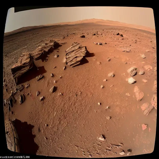 Prompt: a mars rover selfie with a martian photo - bombing behind it
