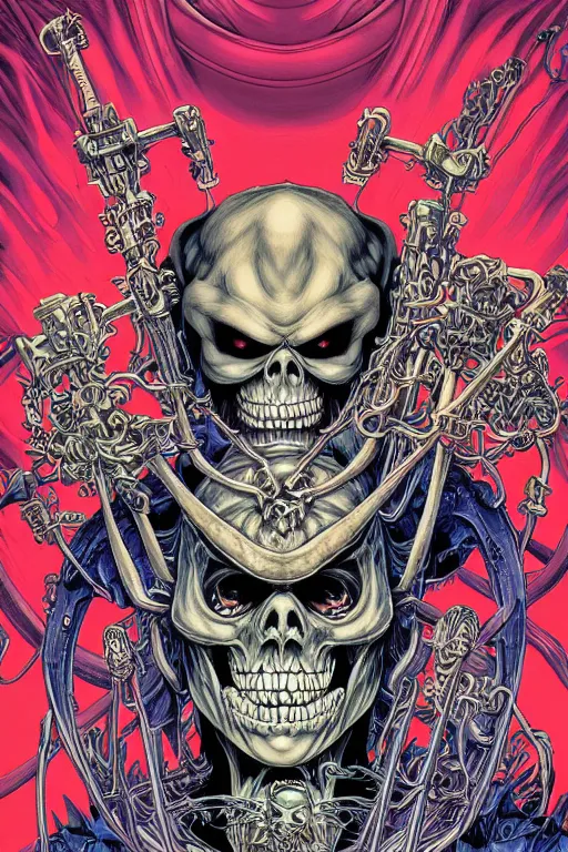 Image similar to portrait of crazy he - man skeletor, symmetrical, by yoichi hatakenaka, masamune shirow, josan gonzales and dan mumford, ayami kojima, takato yamamoto, barclay shaw, karol bak, yukito kishiro