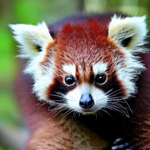 Image similar to a full grown hybrid red panda - lemur - cat - raccoon, cute hybrid, wlop