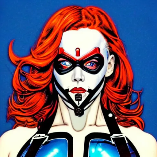 Prompt: a profile photo of a red head devil woman with a diving oxygen mask with side profile blood in ocean intricate details by MARVEL comics and Sandra Chevrier-C