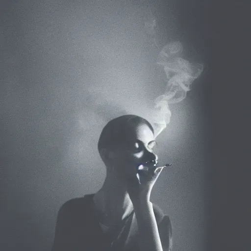 Prompt: a woman smoking a cigarette in a dark room, screenshot by martin scorsese, aestheticism, goth, dark and mysterious, filmic, shutterstock contest winner, tumblr contest winner, naturalism, behance hd, shutterstock contest winner