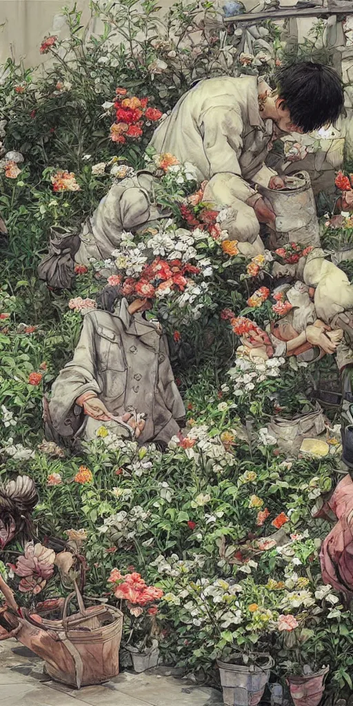 Image similar to oil painting scene from blooming gardeners by kim jung gi