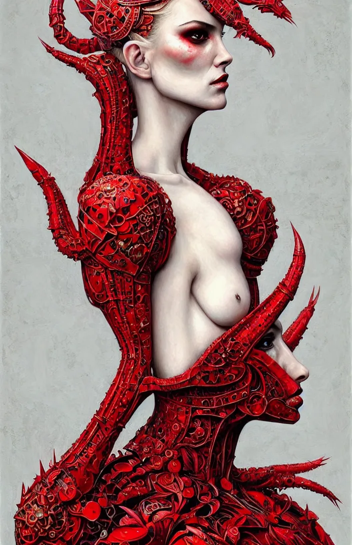 Prompt: epic professional portrait of gorgeous thin white woman, perfect face, armoured red dress, painted, intricate, detailed, by leesha hannigan, wayne haag, reyna rochin, ignacio fernandez rios, mark ryden, iris van herpen, artstation, cgsociety, epic, stunning, gorgeous, much wow.