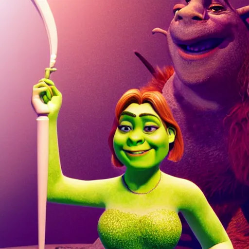 Image similar to Emma Stone as female Shrek, fully detailed, high quality , 4k , octane render