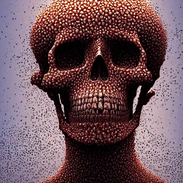 Image similar to portrait of a melting skull. covered in ants. intricate abstract. intricate artwork. nightmare fuel. by Tooth Wu, wlop, beeple, dan mumford. octane render, trending on artstation, greg rutkowski very coherent symmetrical artwork. cinematic, hyper realism, high detail, octane render, 8k, iridescent accents