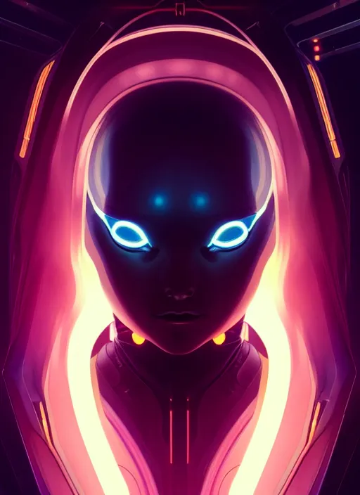 Image similar to symmetry!! portrait of alien, sci - fi, tech wear, glowing lights!! intricate, elegant, highly detailed, digital painting, artstation, concept art, smooth, sharp focus, illustration, art by artgerm and greg rutkowski and alphonse mucha, 8 k