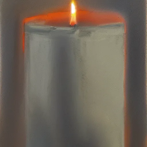 Prompt: an oil sketch of a grey candle with a deep orange flame