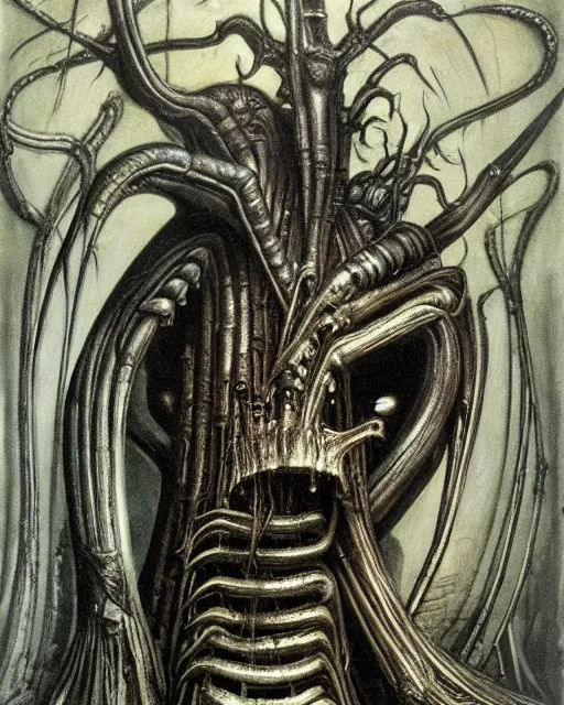 Image similar to artwork by hr giger