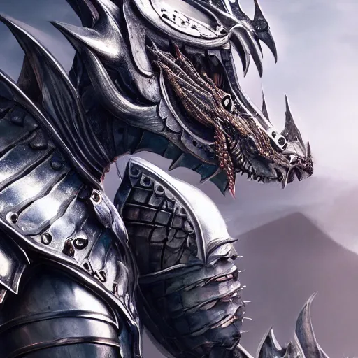 Image similar to highly detailed realistic stunning close up shot of a beautiful anthropomorphic female knight but as a dragon, doing a hot majestic pose, armor made of steel, sharp claws, HD octane render, epic cinematography, fantasy, Artstation, Deviantart, Furaffinity