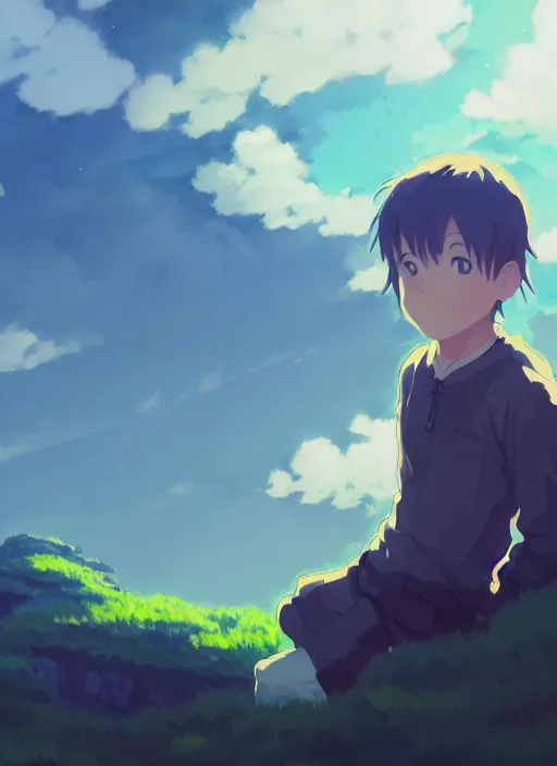 Image similar to portrait of john cena, cloudy sky background lush landscape illustration concept art anime key visual trending pixiv fanbox by wlop and greg rutkowski and makoto shinkai and studio ghibli