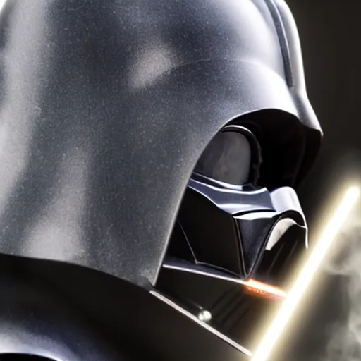 Prompt: darth vader in his meditation chamber vaping thick clouds through his mask, close - up