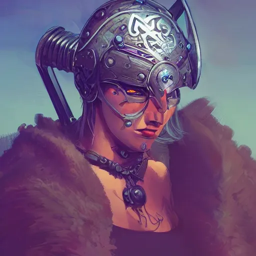 Image similar to cyberpunk viking helmet mask warrior goddess robot ninja fantasy, art gta 5 cover, official fanart behance hd artstation by jesper ejsing, by rhads, makoto shinkai and lois van baarle, ilya kuvshinov, ossdraws