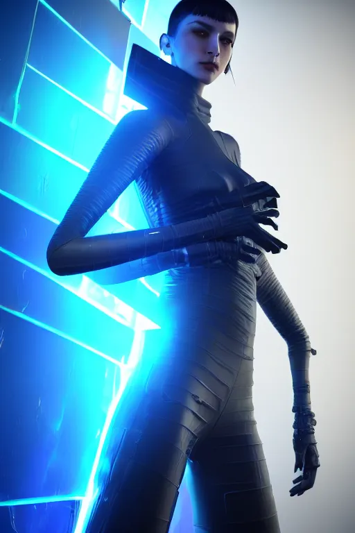 Image similar to high quality 3 d render sci - fi metaverse avatar! hybrid fighting, highly detailed, unreal engine cinematic smooth, in the style of blade runner, hannah yata charlie immer, dark blue neon light, low angle, uhd 8 k, sharp focus