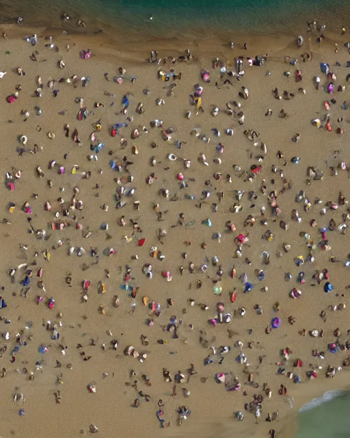 Image similar to drone photograph of the gigantic muscular body of gulliver, a young man from the early 1 7 th century, lies unconscious on a lilliputian beach, surrounded by thousands of tiny lilliputians wearing strange clothes. gulliver is dressed in early 1 7 th century male clothing designed in the style of sandy powell. hyperreal and cinematic, photorealistic, gulliver ’ s travels