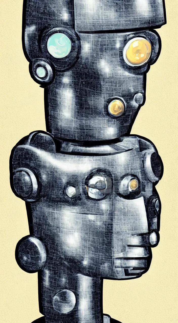 Prompt: portrait of a retro futuristic robot, geometric head,