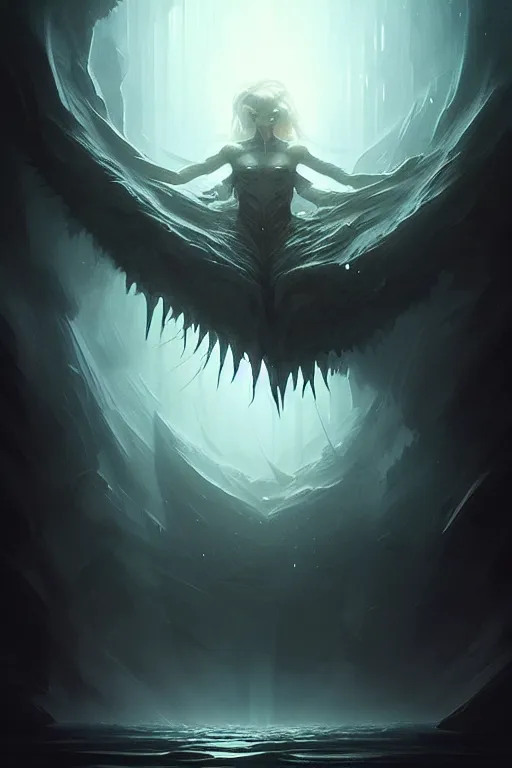 Image similar to professional concept art portrait of a ominous!!! floating terrifying!! species thing in a dark room by artgerm and greg rutkowski. an intricate, elegant, highly detailed digital painting, concept art, smooth, sharp focus, illustration, in the style of cam sykes.