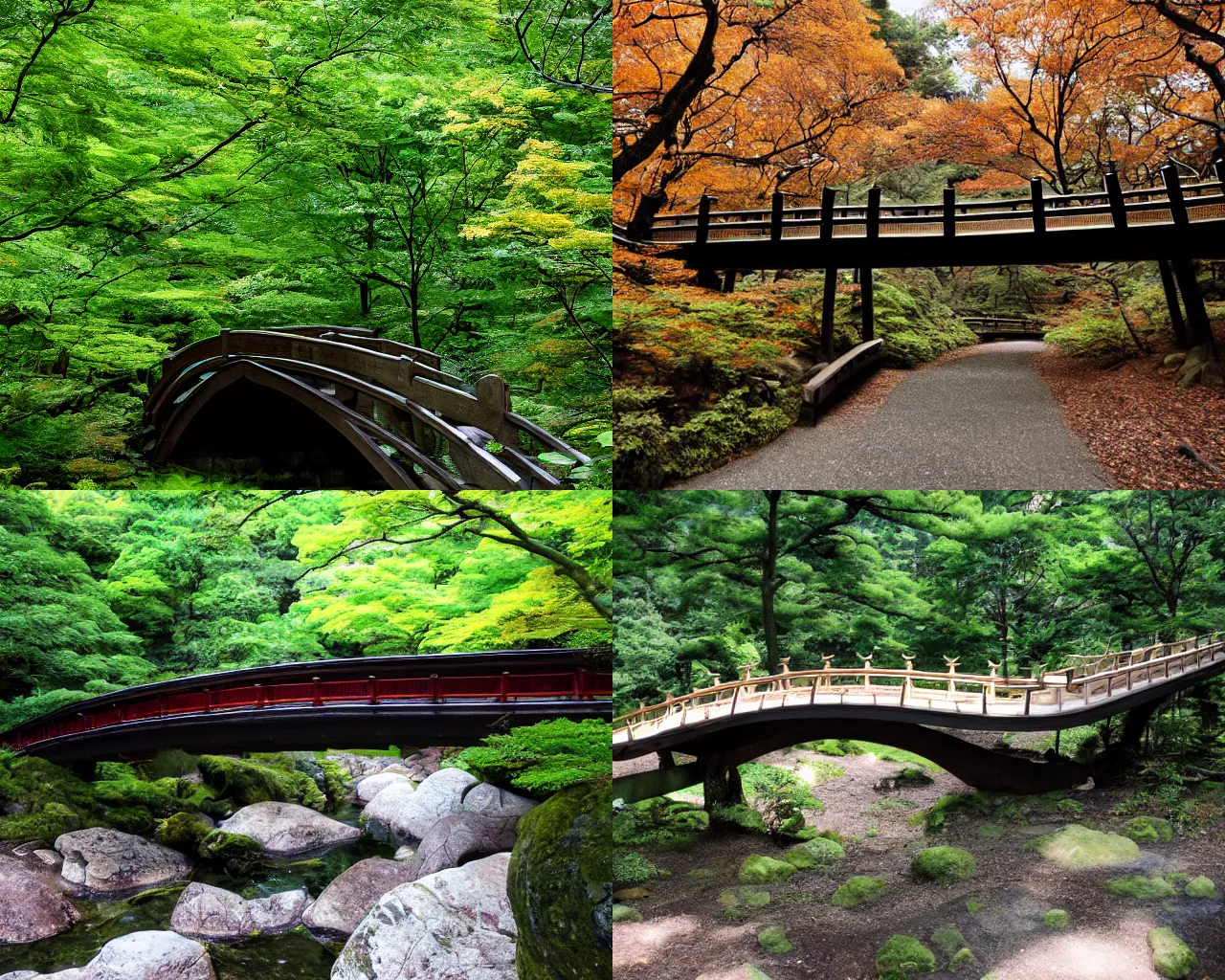 Prompt: forest bridge, urushi - e