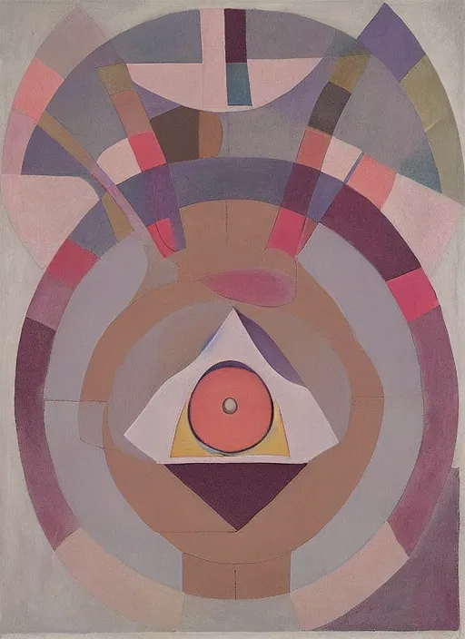 Image similar to squared eyeball with geometric shapes and patterns, muted color palette, symmetric, symbolist, abstract, spiritual art painting by Hilma At Klint