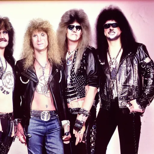 Image similar to 1 9 8 0 s hair metal band promo photo, fine detailed, photorealistic, portrait