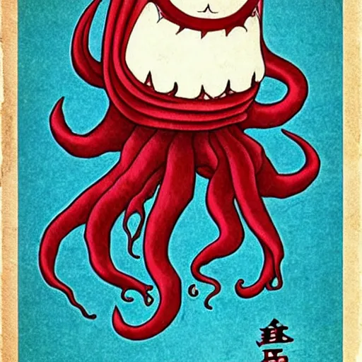 Image similar to a photograph of cthulhu as a japanese mascot, filmic, cinematographic