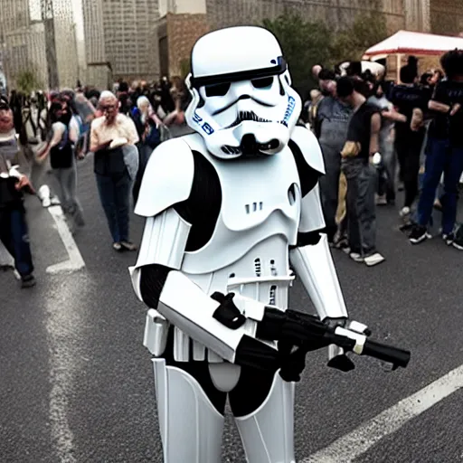 Prompt: a stormtrooper demonstrating free speech