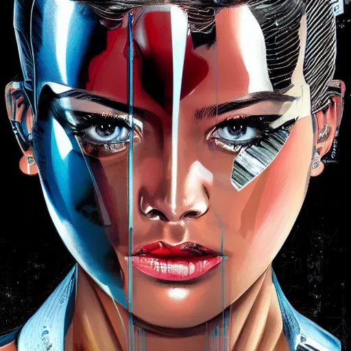 Image similar to portrait of a female android, by MARVEL comics and Sandra Chevrier, 8k