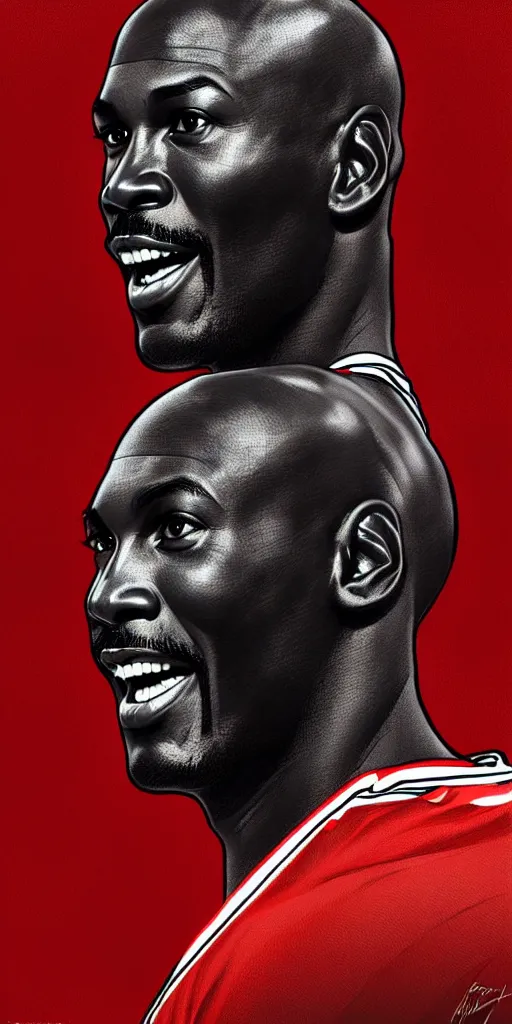 Prompt: portrait of michael jordan, intricate, elegant, highly detailed, digital painting, artstation, concept art, smooth, sharp focus, illustration, art by artgerm and greg rutkowski and alphonse mucha and william - adolphe bouguereau