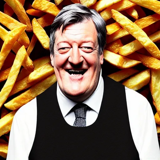 Image similar to ( ( stephen fry ) ) is [ made of ] [ french fries ] hybrid intercross mix