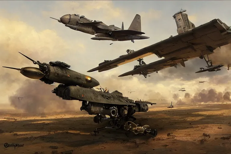 Image similar to A steampunk A10 fairchild republic warthog a close support fighter plane shooting it's gatling gun, mattepainting by Greg Rutkowski Raphael Lacoste and John Berkey, realistic, raytracing, trending on Artstation