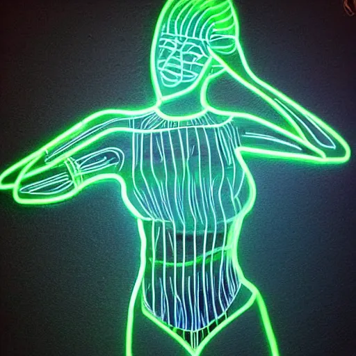 Image similar to a womens body 3 d neon art