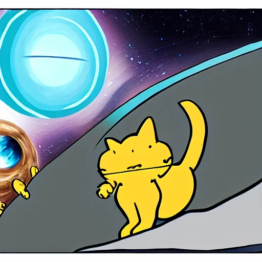 Prompt: ( very giant ) sci - fi cat!, in space ( about to eat the earth )