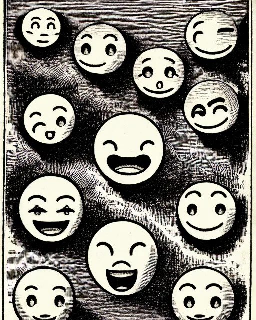 Image similar to illustration of emoji from the dictionarre infernal, etching by louis le breton, 1 8 6 9, 1 2 0 0 dpi scan