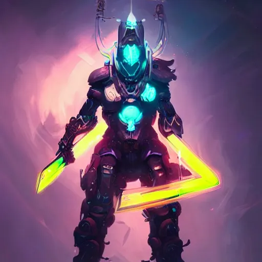 Prompt: action portrait of an astonishing beautiful futuristic robot barbarian, massive glowing neon axe, realistic, artgerm and peter mohrbacher style, 4k