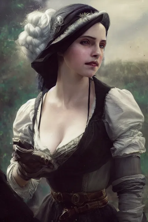 Prompt: Ciri from the Witcher in Victorian painting with Yennefer. by Daniel F. Gerhartz, hyperrealistic oil painting, 4k, studio lightning