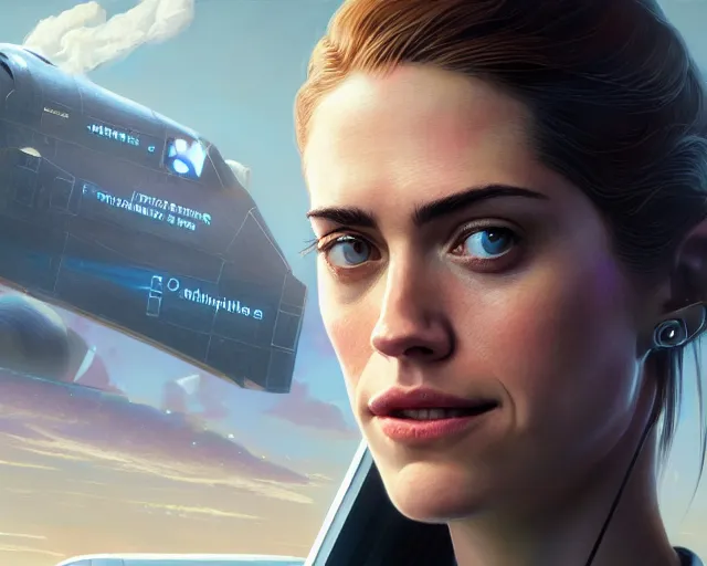 Image similar to highly detailed portrait of allison williams as an android in a space shuttle, in detroit : become human, stephen bliss, unreal engine, fantasy art by greg rutkowski, loish, rhads, ferdinand knab, makoto shinkai and lois van baarle, ilya kuvshinov, rossdraws, tom bagshaw, global illumination, radiant light, detailed and intricate environment