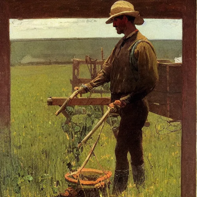 Image similar to portrait of a young farmer in ohio in 1 8 8 8, art by winslow homer and thomas eakins