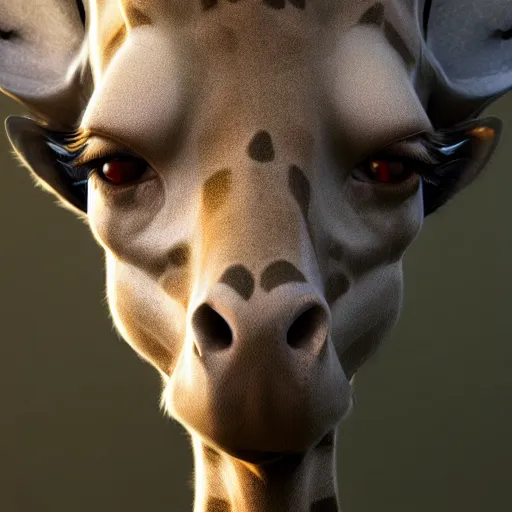 Image similar to a highly detailed portrait of a humanoid giraffe in a blue cloak, adventurer, artstation, deviantart, professional, unreal engine 5, octane render