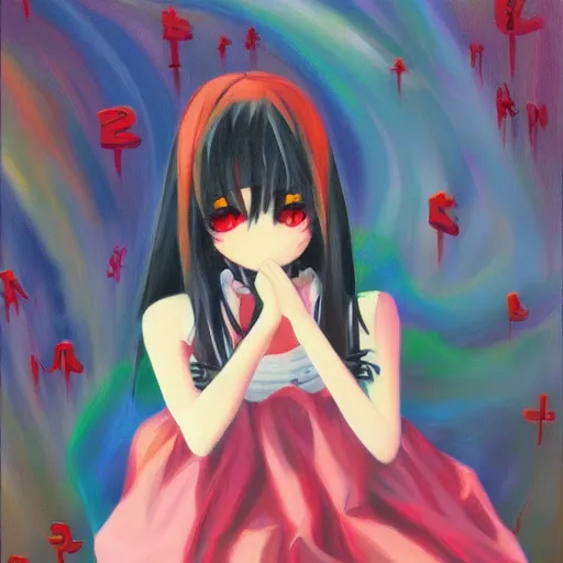 Image similar to y 2 k anime girl, oil on canvas