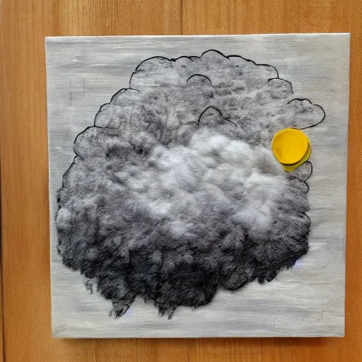 Image similar to happy storm cloud made of fur, mixed media