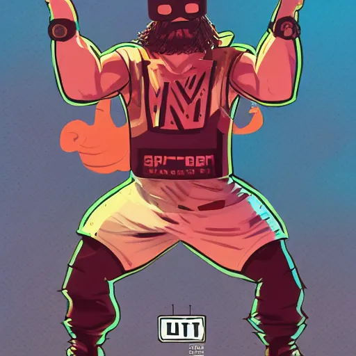 Image similar to wwe wrestler characters shrugging with their arms wearing vr goggles, gta cover, apex legends trending on artstation, digital illustration