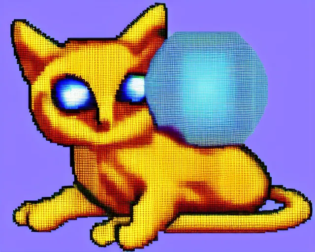 Image similar to catz, 9 0 s computer game by pf magic, cat made of pixel spheres, raster graphics playpen, 2 5 6 colors, windows 3. 1