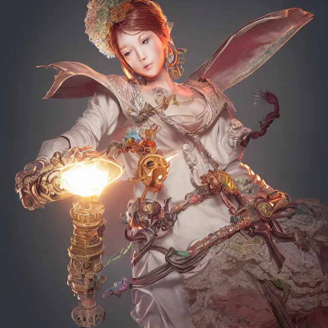 Image similar to studio portrait of neutral good colorful female cleric bard healer as absurdly beautiful, elegant, young skinny gravure idol, ultrafine realistic illustration by kim jung gi, irakli nadar, intricate linework, sharp focus, bright colors, octopath traveler, final fantasy, unreal engine highly rendered, global illumination, radiant light, intricate environment