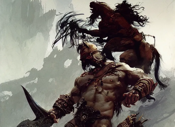 Image similar to conan the barbarian, intricate, elegant, highly detailed, vivid colors, john park, frazetta, sparth, ruan jia, jeffrey catherine jones