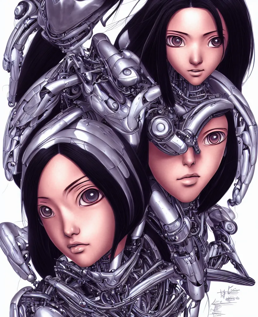 Image similar to portrait of alita by yukito kishiro, biomechanical, hyper detailled, trending on artstation