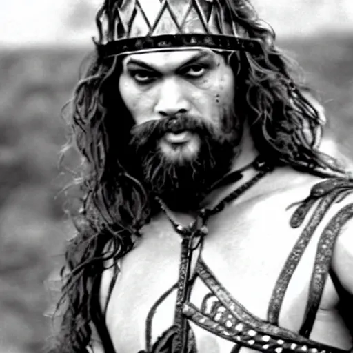 Image similar to A still of Jason Momoa in Monty Python and the Holy Grail (1975)